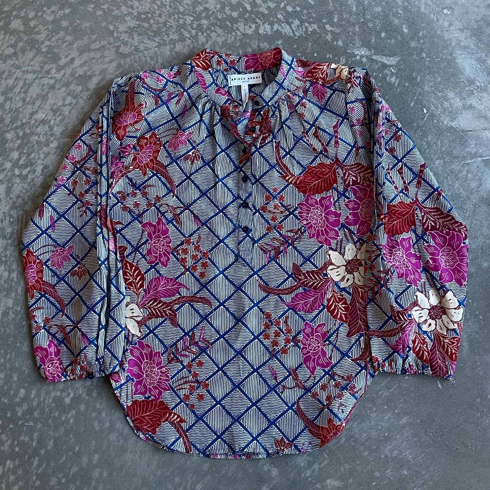 Apiece Apart Silk Blouse Button Shirt Floral Size 4